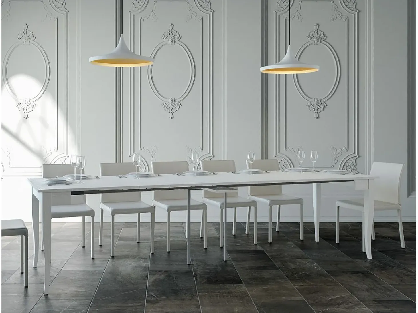 Mesa consola extensível 90x48/308 cm Sciabola Cinza Branca