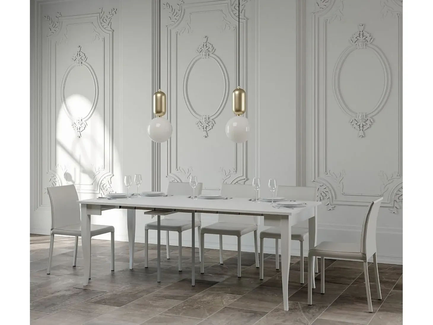 Mesa consola extensível 90x48/308 cm Sciabola Cinza Branca