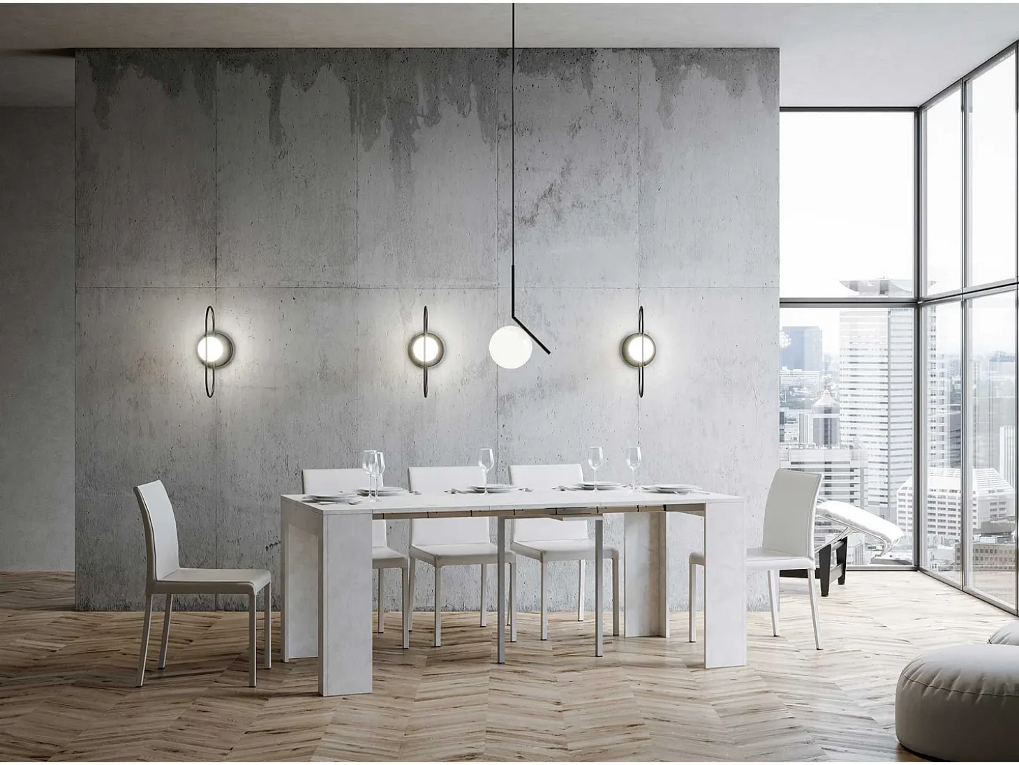 Mesa consola extensível 90x42/198 cm Emy Small Branco Espatulado