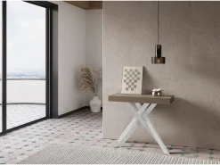 Mesa consola extensível 90x40/196 cm Krack Small tortora pernas brancas