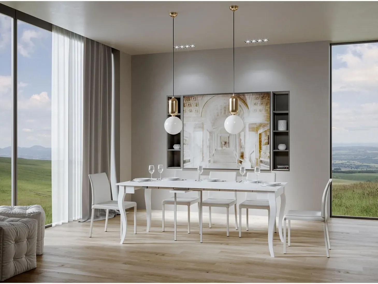 Mesa consola extensível 90x48/308 cm Olanda Cinza Branca