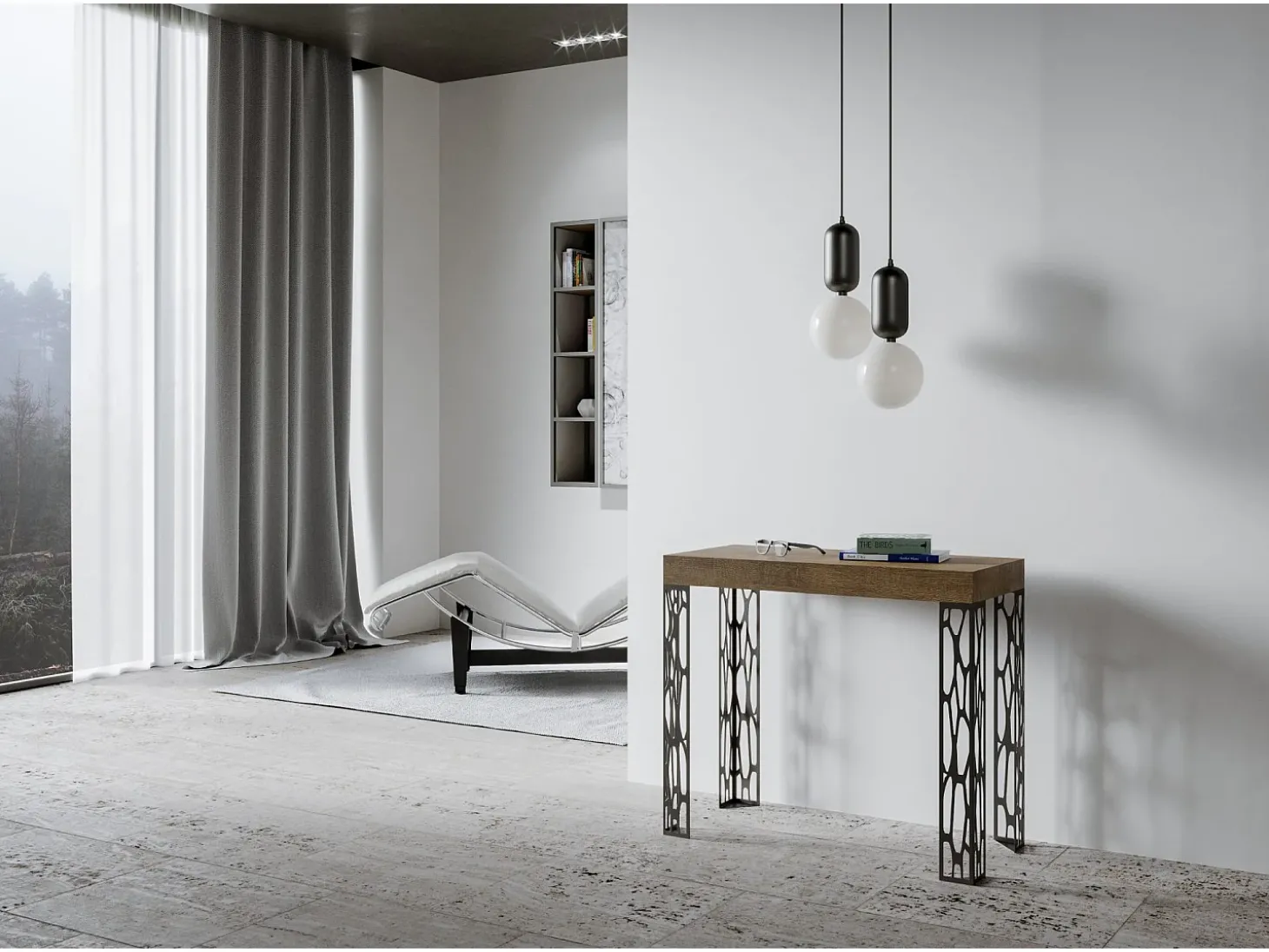 Mesa consola extensível 90x40/300 cm Ghibli Nogueira quadro Antracite