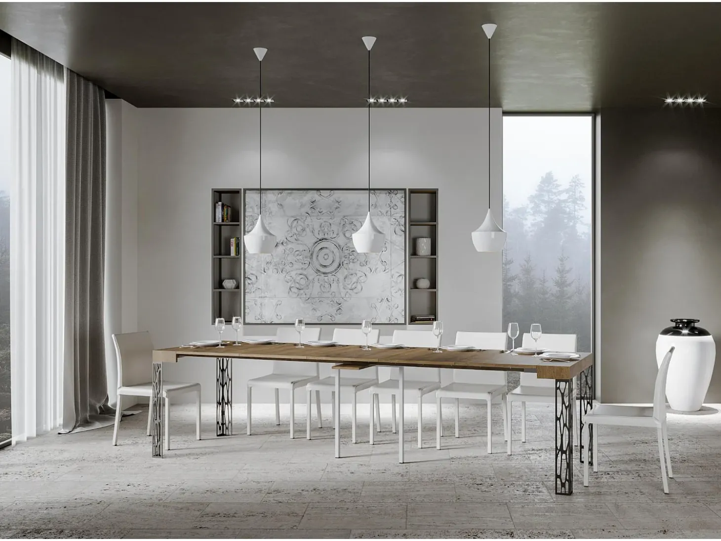 Mesa consola extensível 90x40/300 cm Ghibli Nogueira quadro Antracite