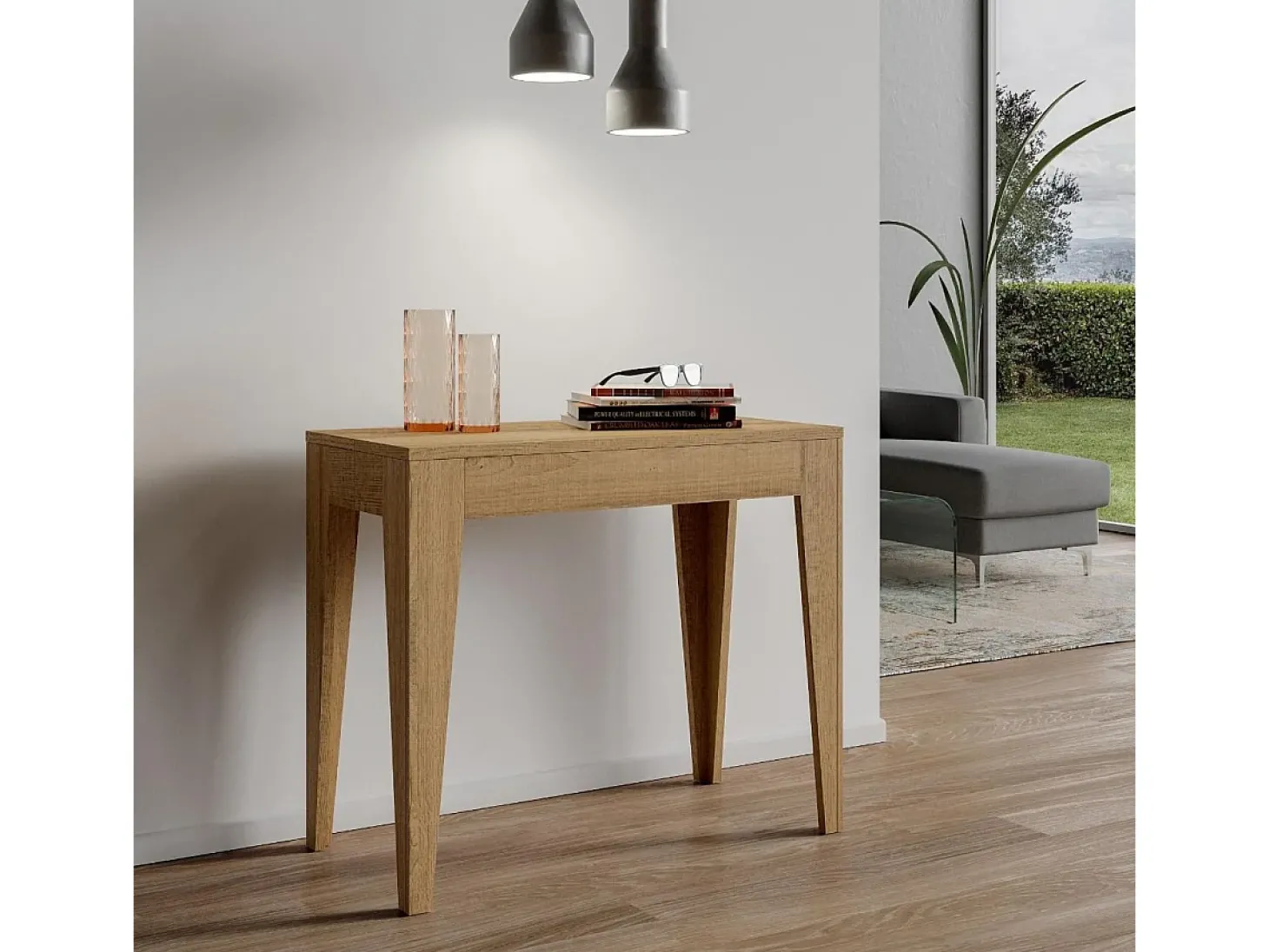 Mesa consola extensível 90x42/198 cm Isotta Small Carvalho Natural