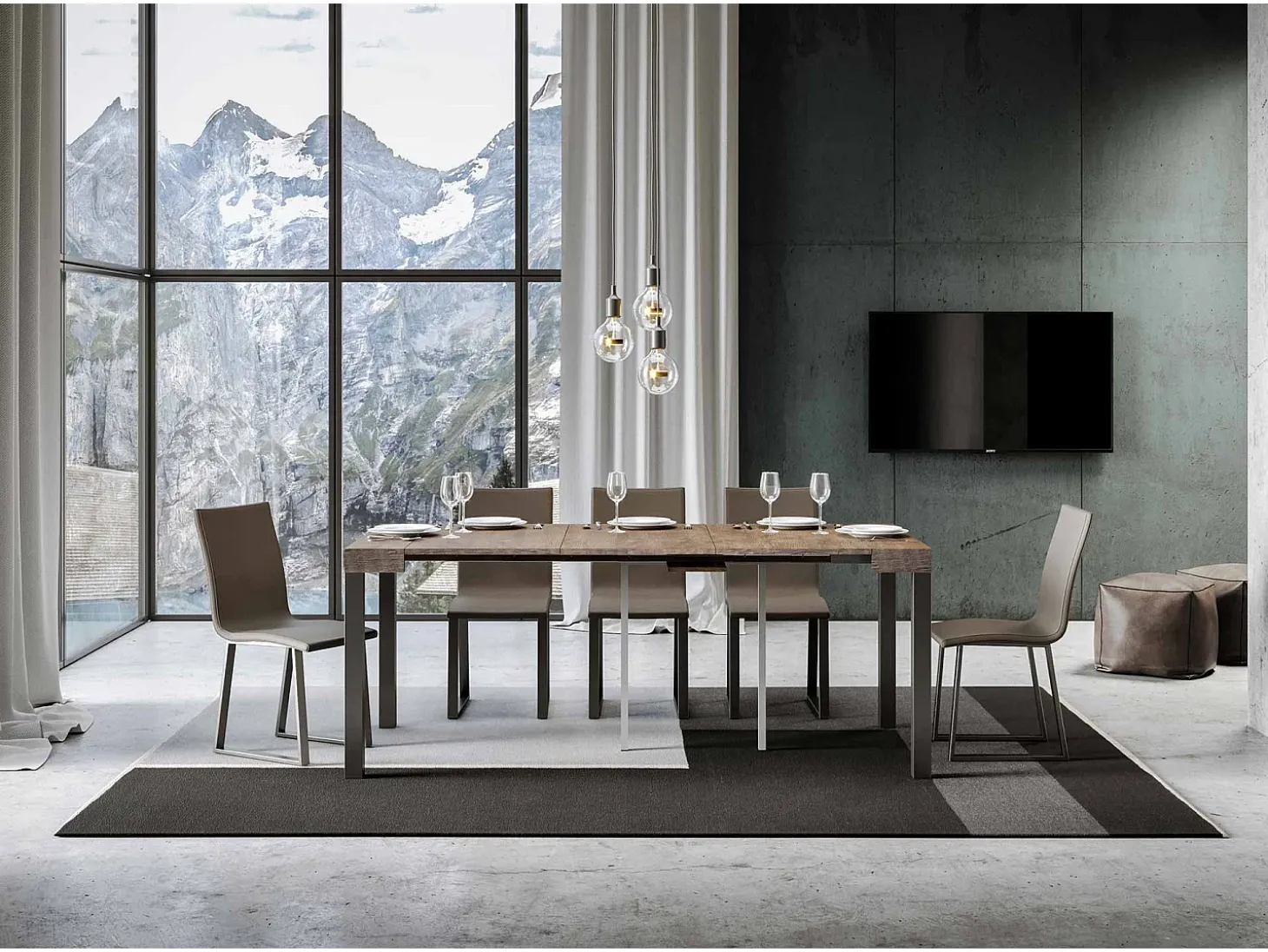 Mesa consola extensível 90x40/196 cm Everyday Small Nogueira quadro Antracite