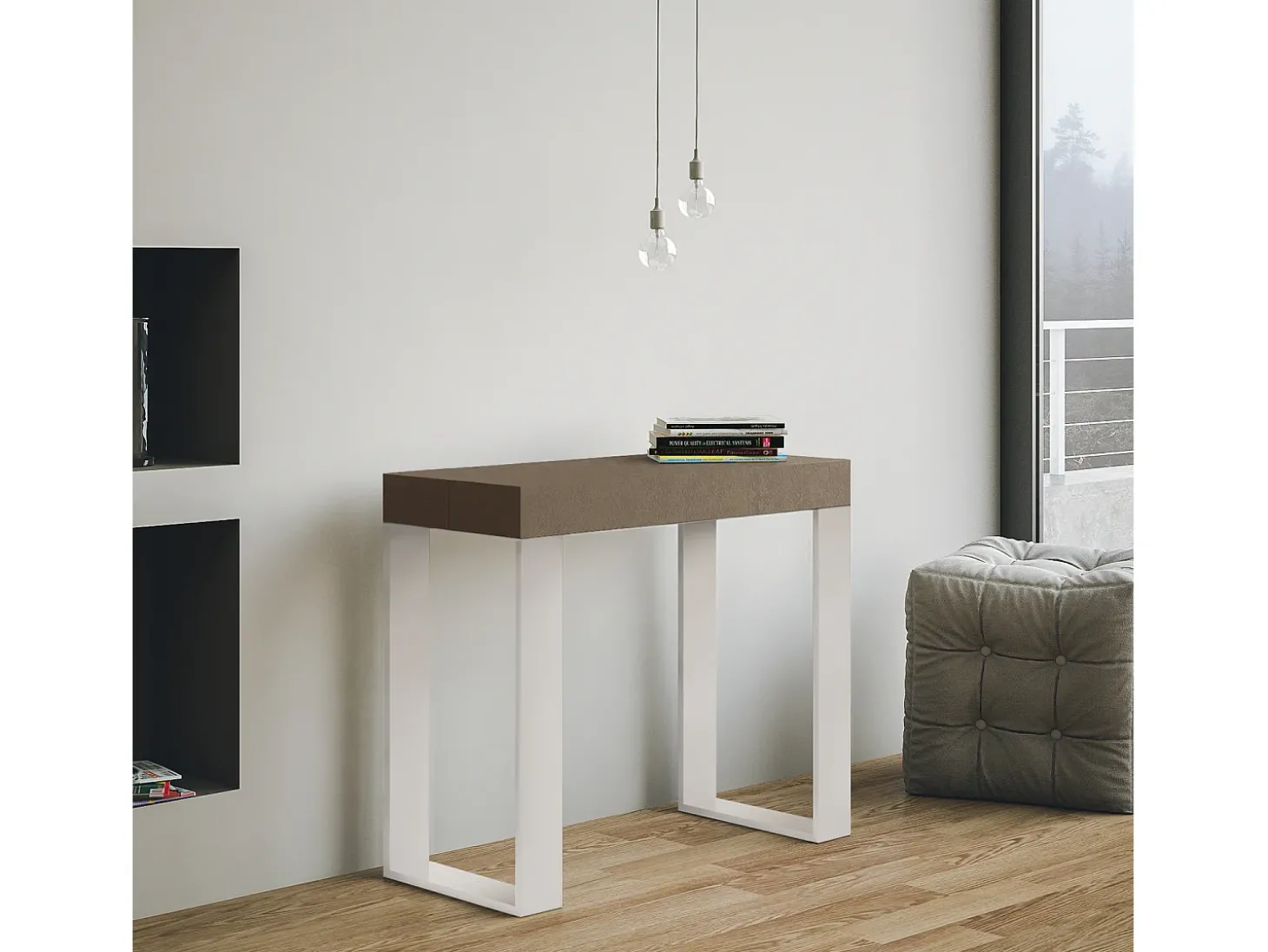 Mesa consola extensível 90x40/196 cm Tecno Small Tortora quadro Branco