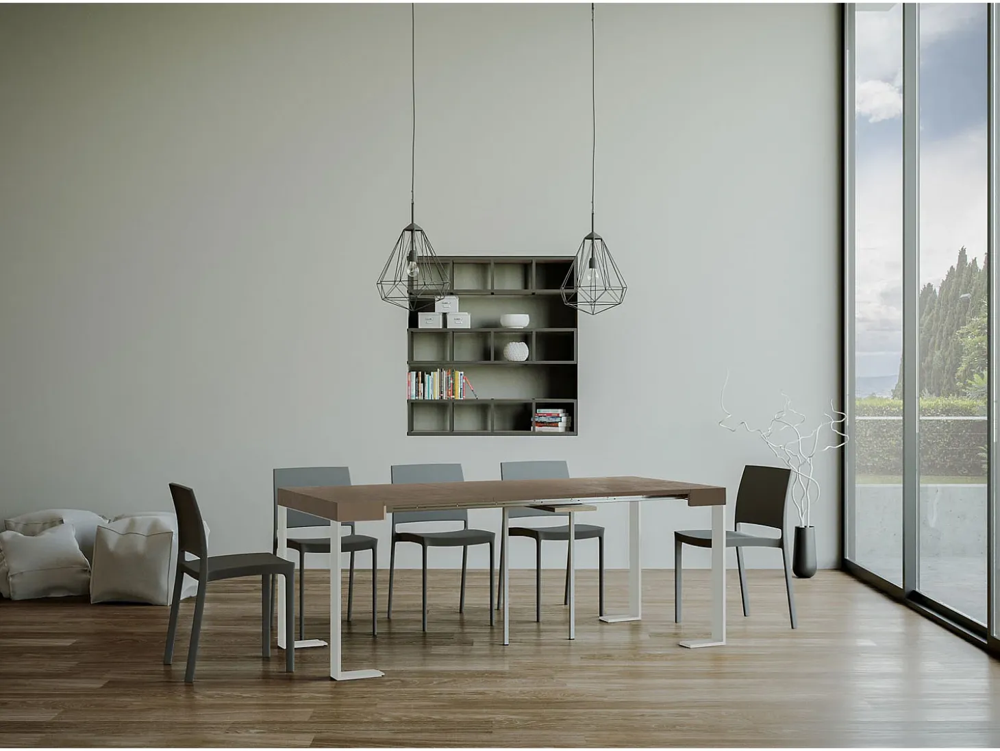 Mesa consola extensível 90x40/196 cm Tecno Small Tortora quadro Branco