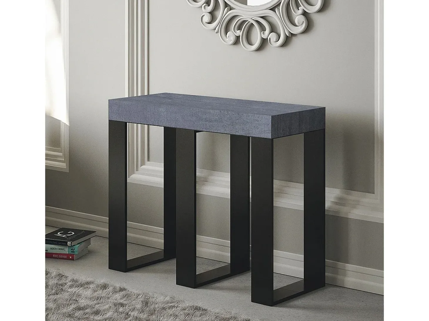 Mesa consola extensível 90x40/196 cm Sintesi Small Cimento quadro Antracite