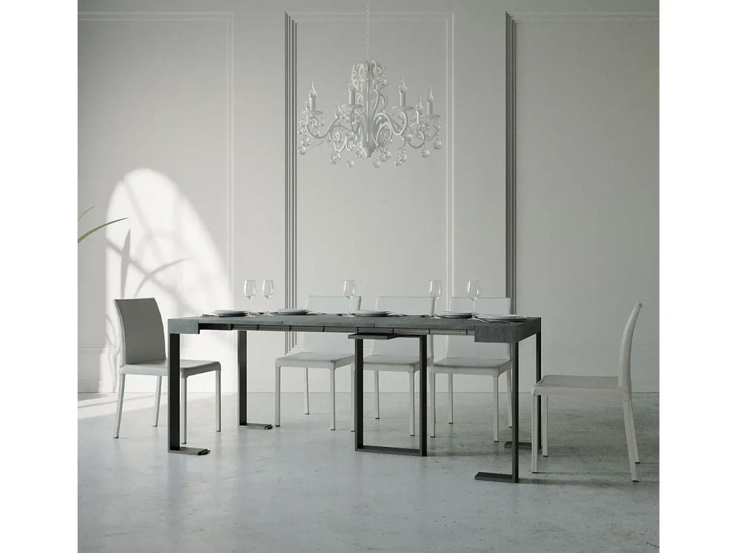 Mesa consola extensível 90x40/196 cm Sintesi Small Cimento quadro Antracite