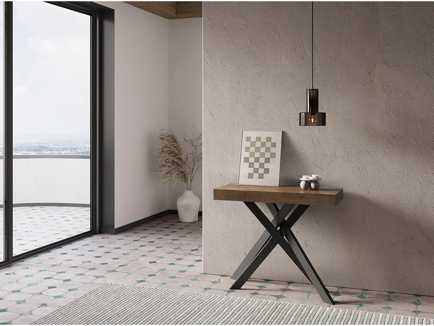 Mesa consola extensível 90x40/300 cm Krack nogueira pernas antracite