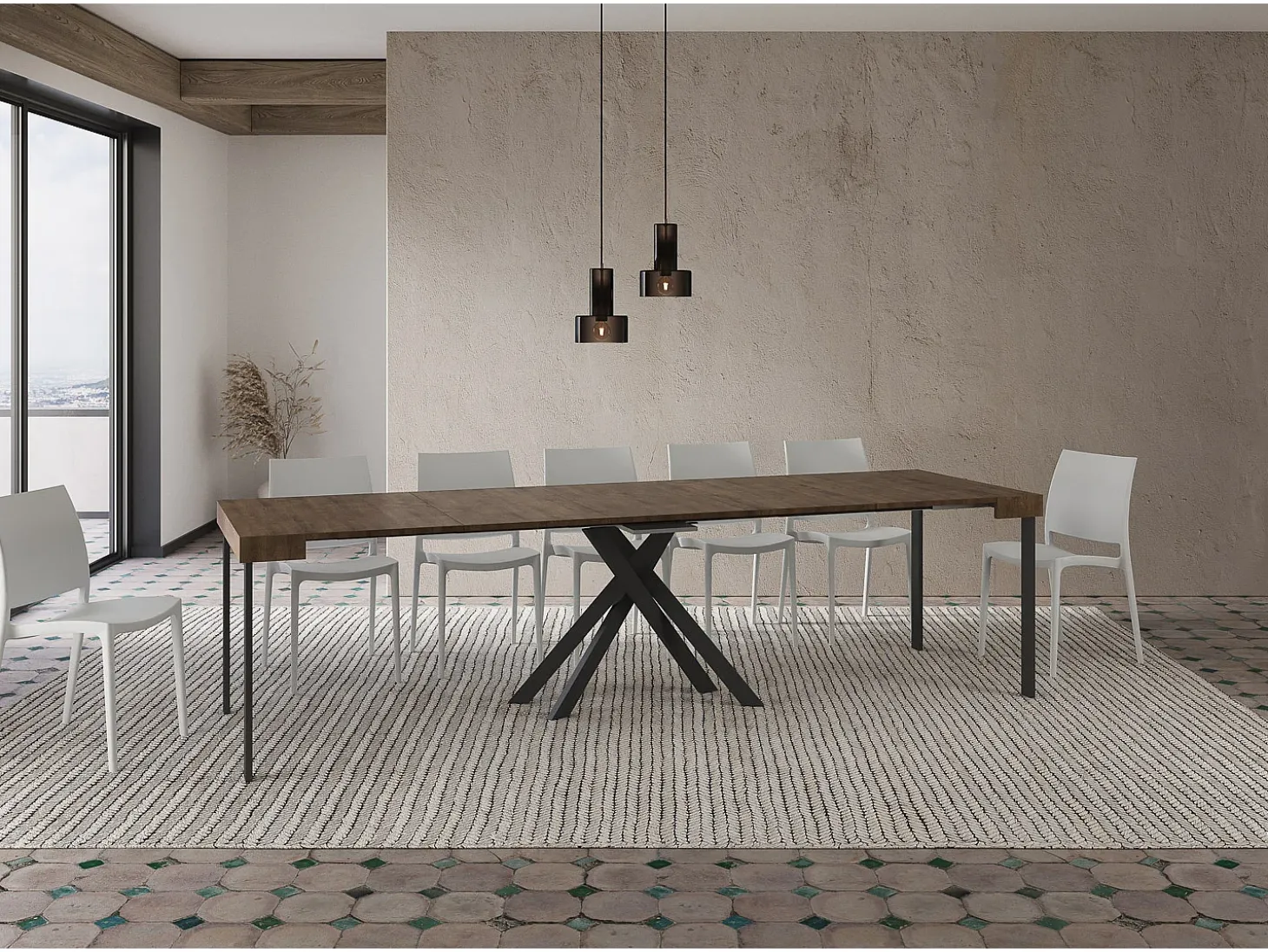 Mesa consola extensível 90x40/300 cm Krack nogueira pernas antracite