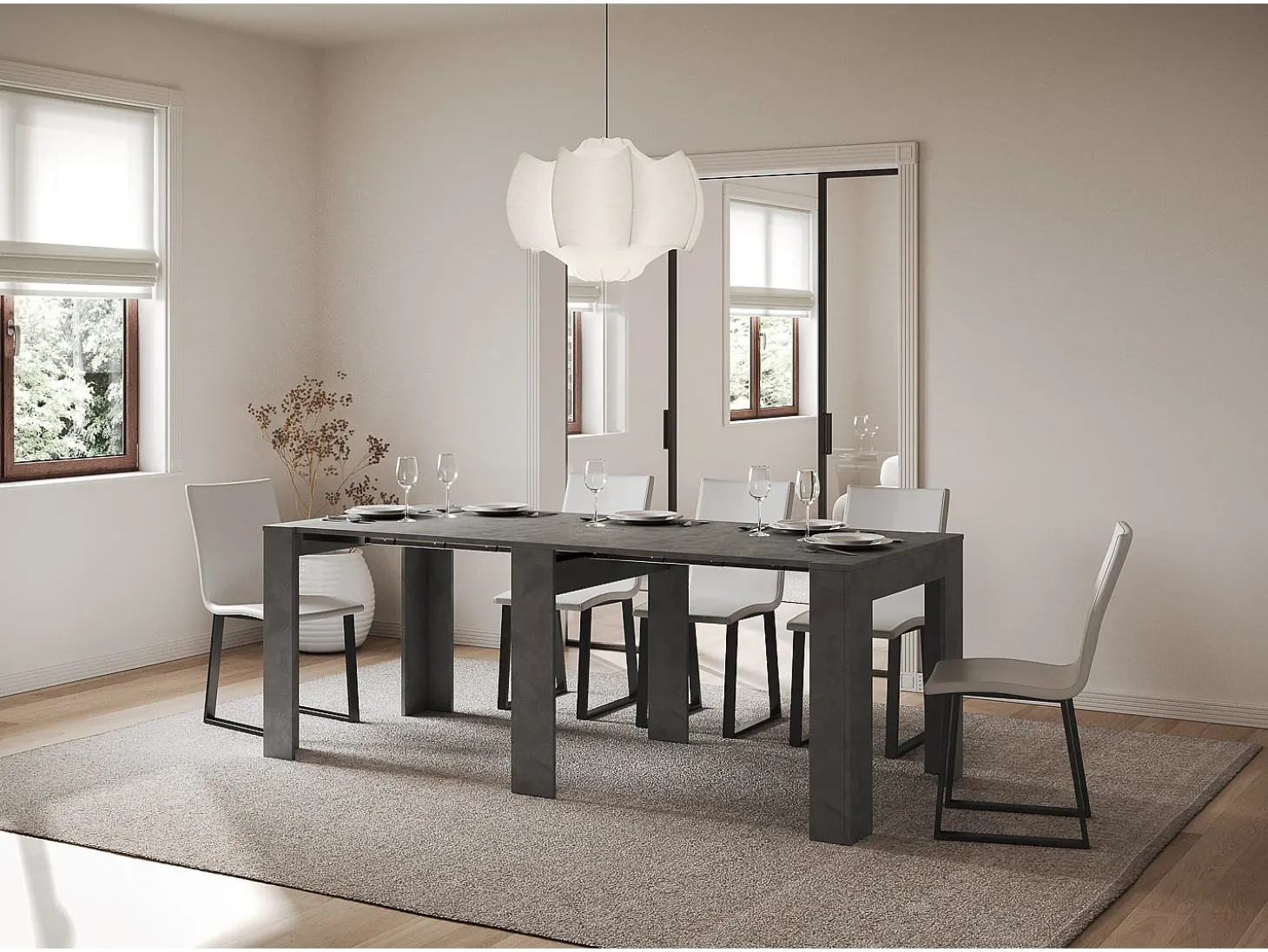 Mesa consola extensível 90x25/211 cm Kiba Antracite Espatulado extensões internas