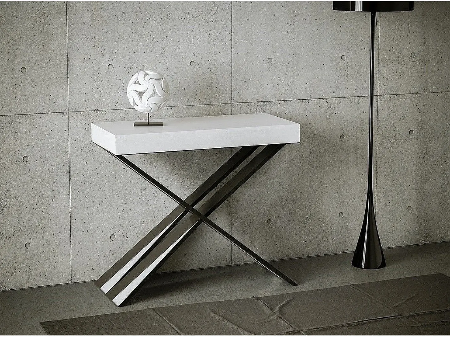 Mesa consola extensível 90x40/300 cm Diago Premium Cinza Branca quadro Antracite