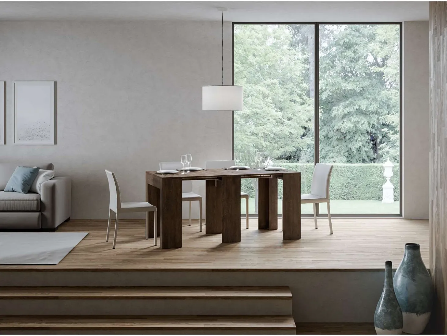 Mesa consola extensível 78x47/299 cm Allin Nogueira extensões internas