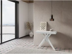 Mesa consola extensível 90x40/196 cm Krack Small Evolution cinza branca quadro branco