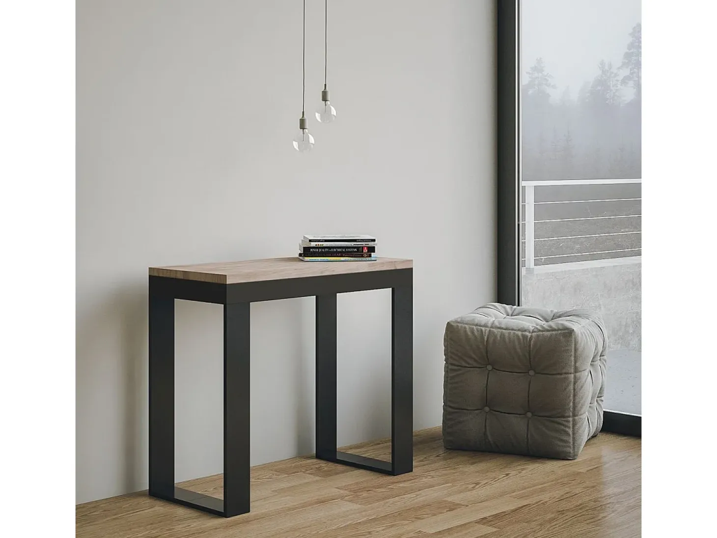 Mesa consola extensível 90x40/300 cm Tecno Evolution Carvalho Natural quadro Antracite
