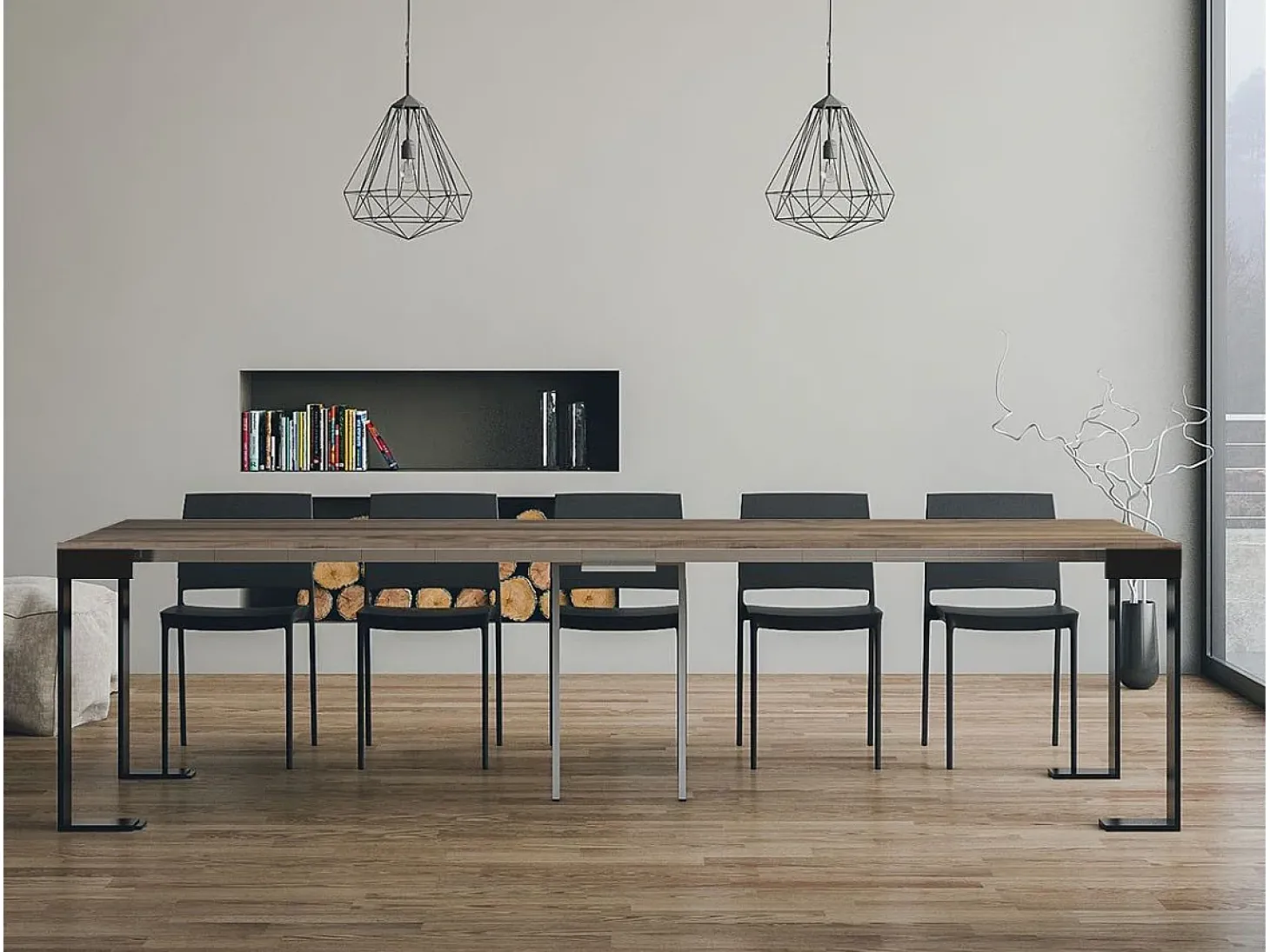 Mesa consola extensível 90x40/300 cm Tecno Evolution Carvalho Natural quadro Antracite