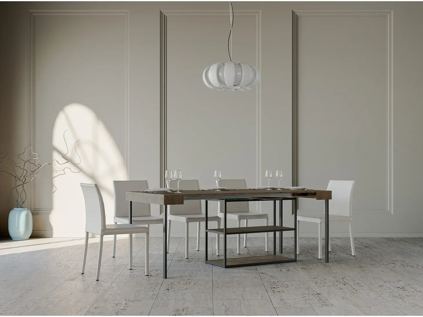 Mesa consola extensível 90x40/196 cm Plano Small Nogueira quadro Antracite