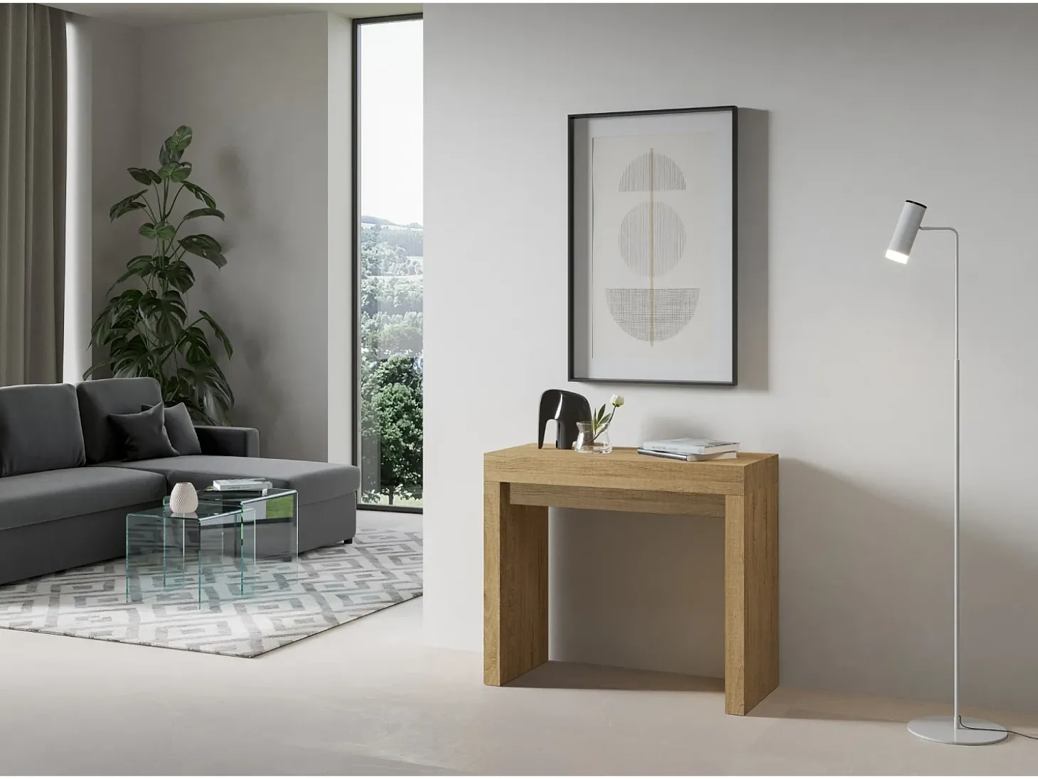Mesa consola extensível 90x40/196 cm Roxell Small Carvalho Natural
