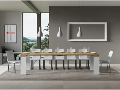Mesa consola extensível 90x40/300 cm Roxell Mix plano Carvalho Natural - estrutura Cinza Branca