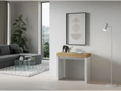 Mesa consola extensível 90x40/300 cm Roxell Mix plano Carvalho Natural - estrutura Cinza Branca