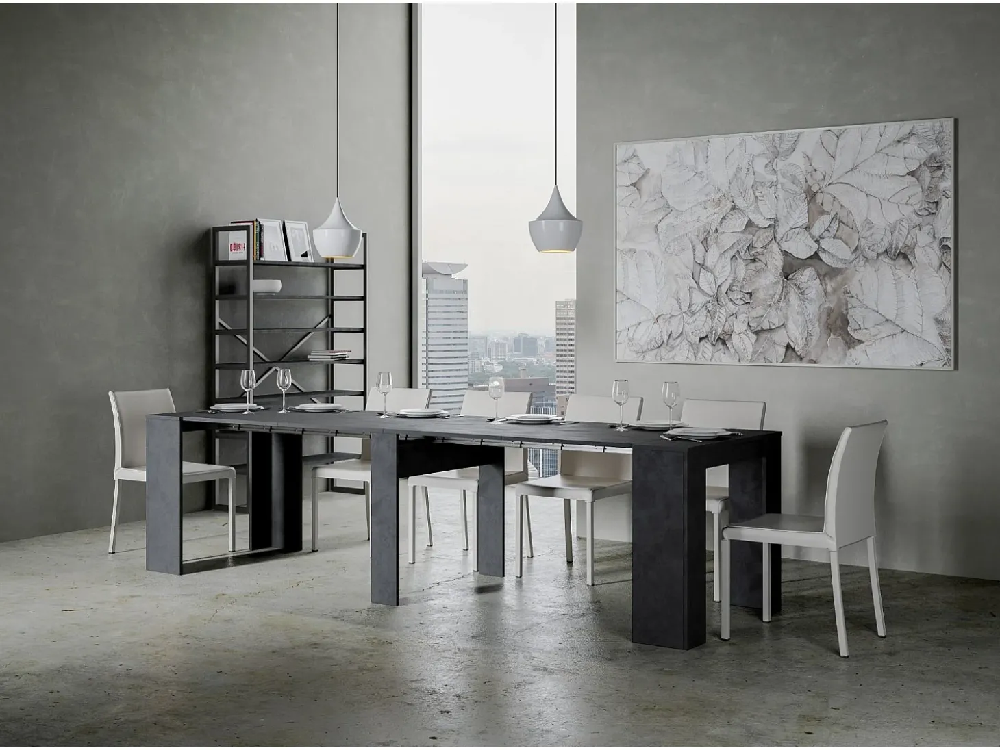 Mesa consola extensível 90x48/296 cm Venus Antracite Espatulado extensões internas