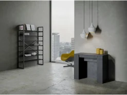 Mesa consola extensível 90x48/296 cm Venus Antracite Espatulado extensões internas