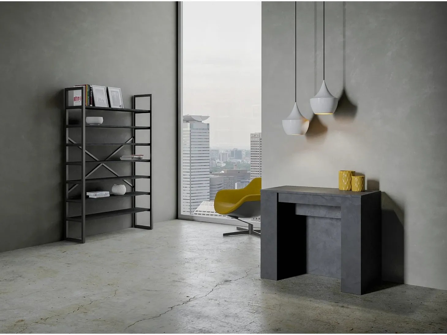 Mesa consola extensível 90x48/296 cm Venus Antracite Espatulado extensões internas