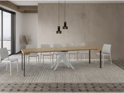 Mesa consola extensível 90x40/300 cm Krack carvalho natural pernas brancas