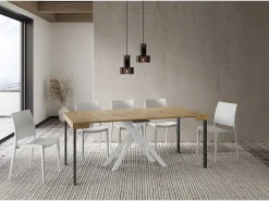 Mesa consola extensível 90x40/300 cm Krack carvalho natural pernas brancas