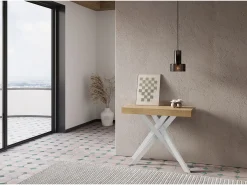 Mesa consola extensível 90x40/300 cm Krack carvalho natural pernas brancas