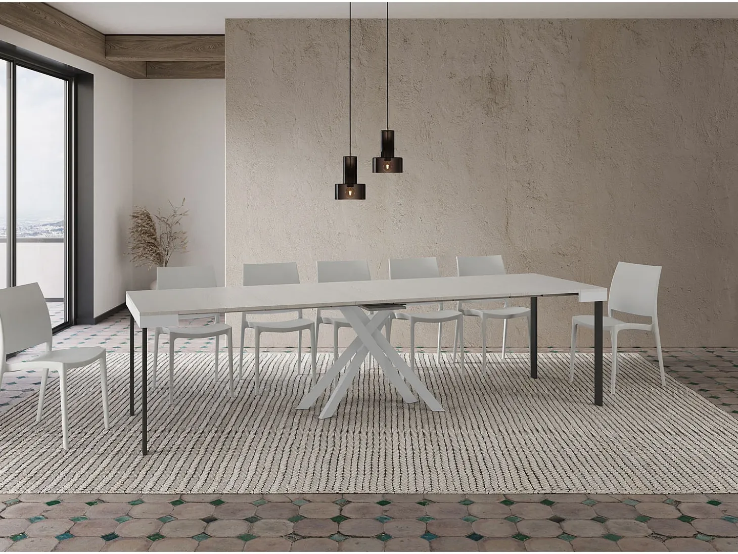 Mesa consola extensível 90x40/300 cm Krack Evolution cinza branca quadro branco