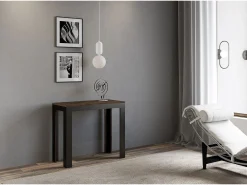 Mesa consola extensível 90x40/300 cm Linea Evolution Nogueira quadro Antracite