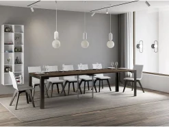 Mesa consola extensível 90x40/300 cm Linea Evolution Nogueira quadro Antracite