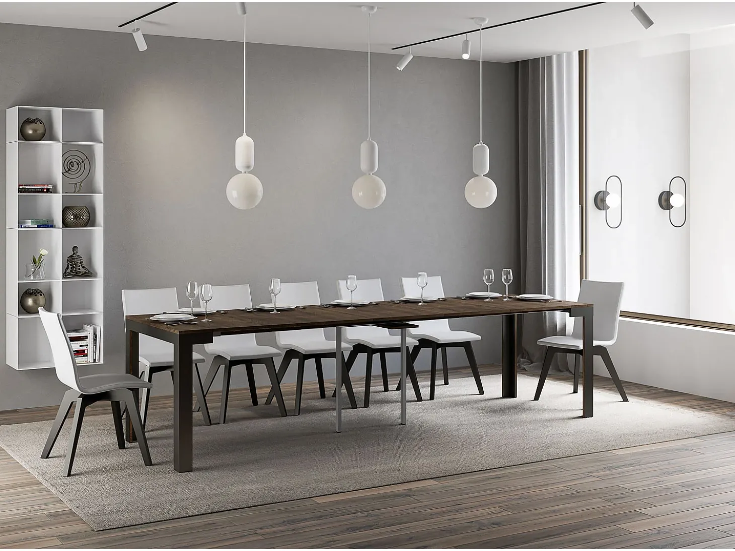 Mesa consola extensível 90x40/300 cm Linea Evolution Nogueira quadro Antracite