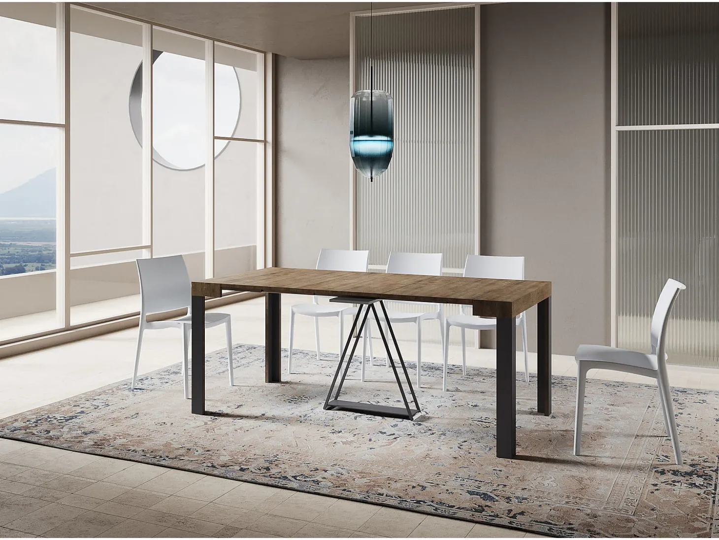Mesa consola extensível 90x40/300 cm Tarax nogueira quadro antracite