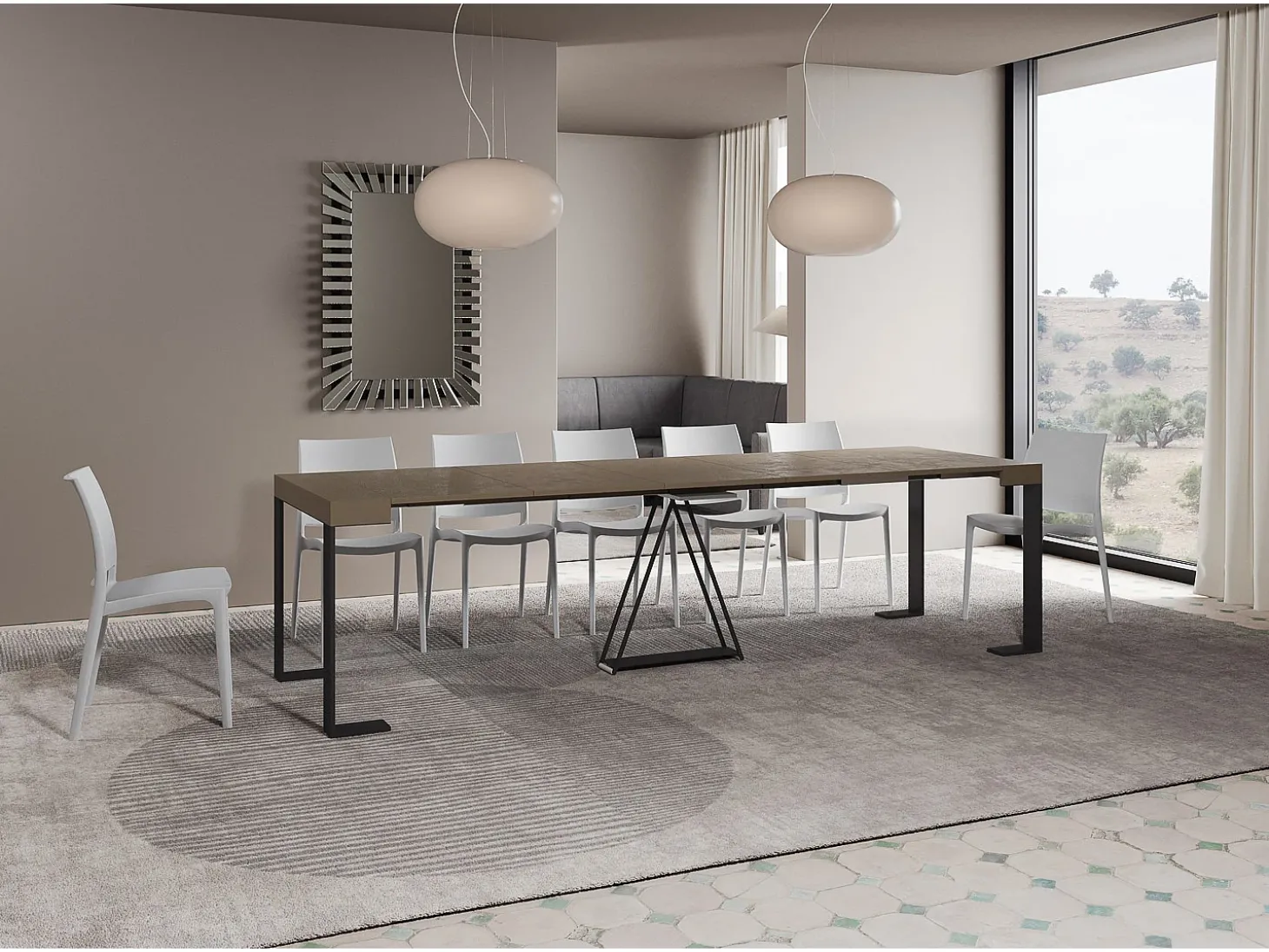 Mesa consola extensível 90x40/300cm Zamat tortora quadro antracite