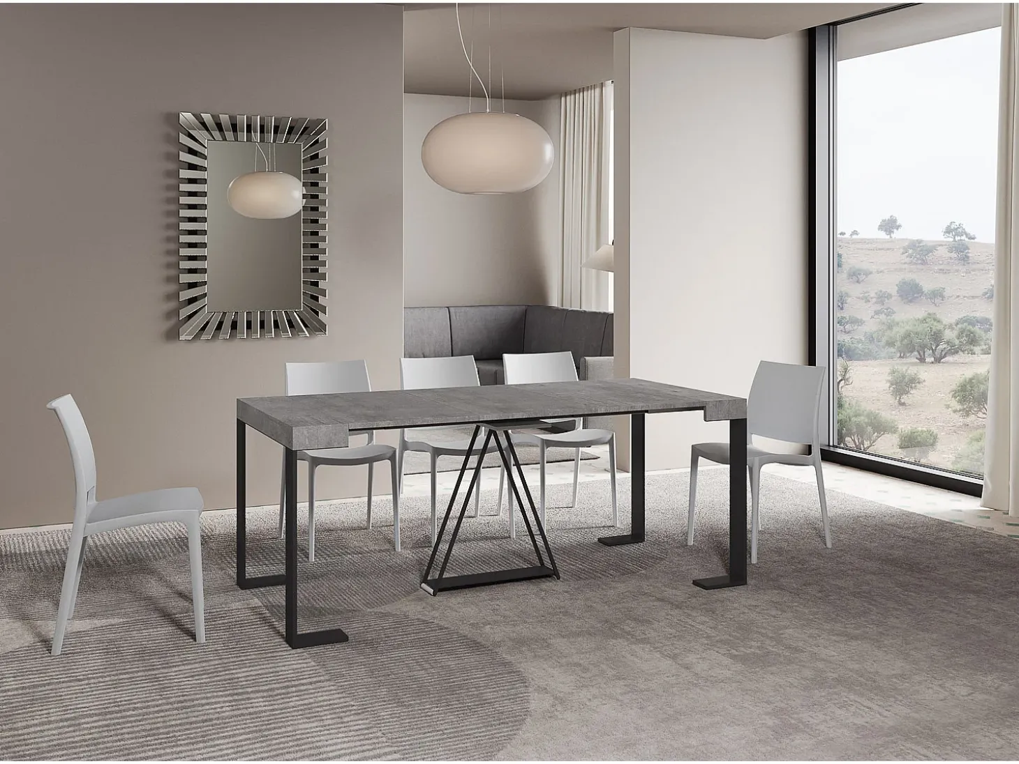 Mesa consola extensível 90x40/300cm Zamat cimento quadro antracite
