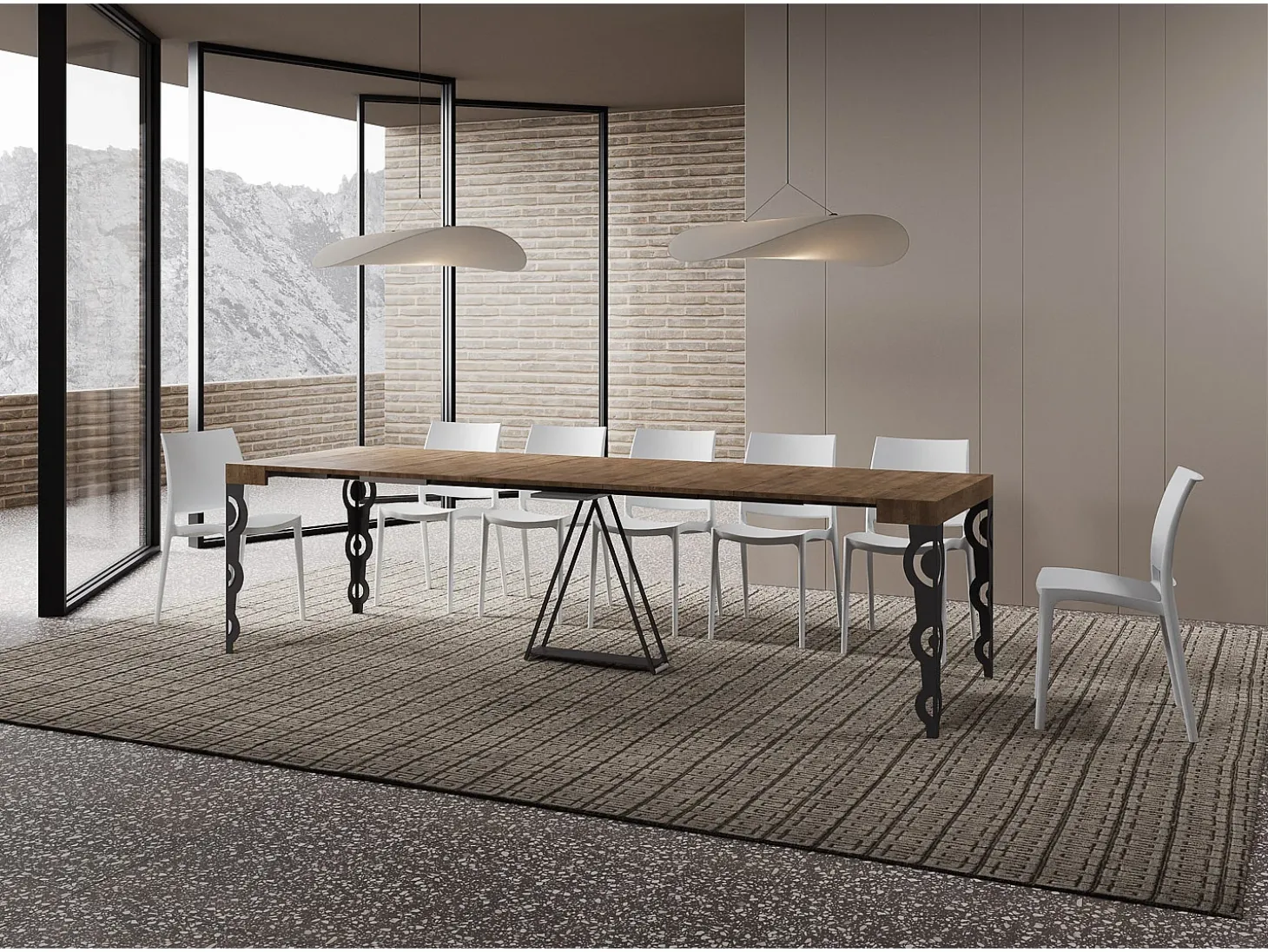 Mesa consola extensível 90x40/300cm Aceres nogueira quadro antracite
