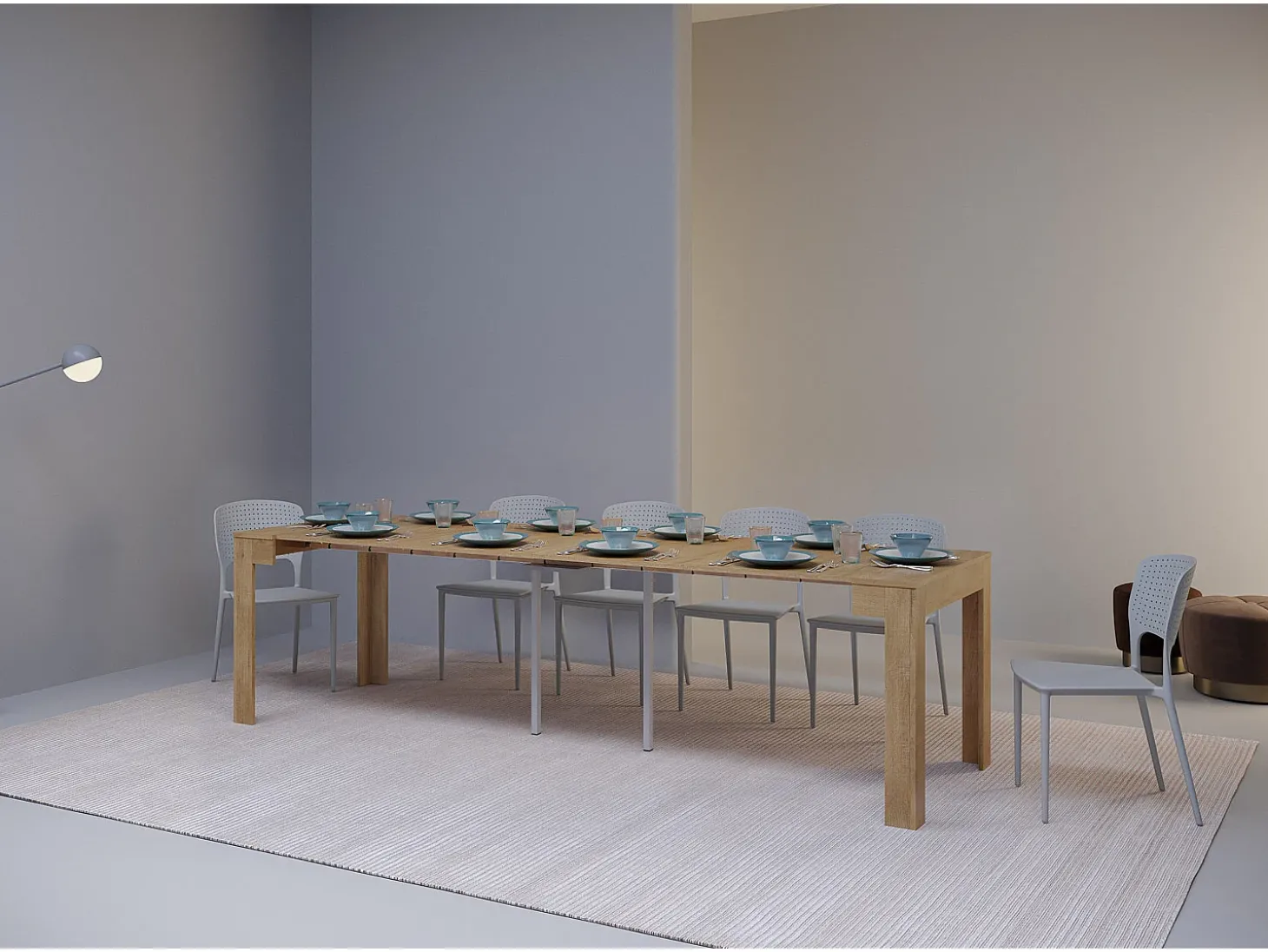 Mesa consola extensível 90x42/290cm Cayman carvalho natural