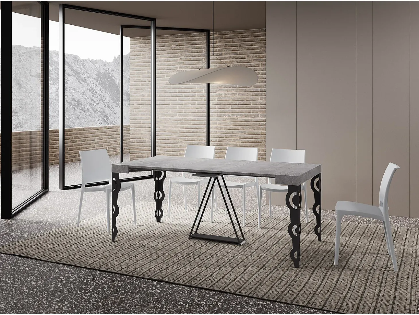 Mesa consola extensível 90x40/300cm Aceres cimento quadro antracite