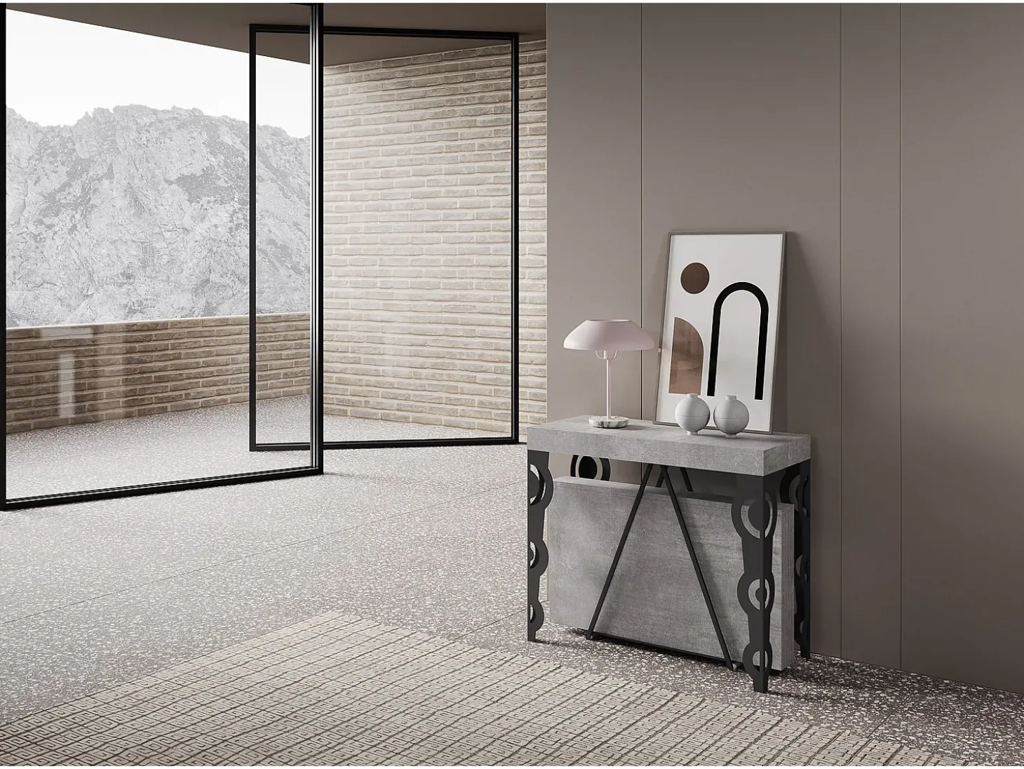 Mesa consola extensível 90x40/300cm Aceres cimento quadro antracite