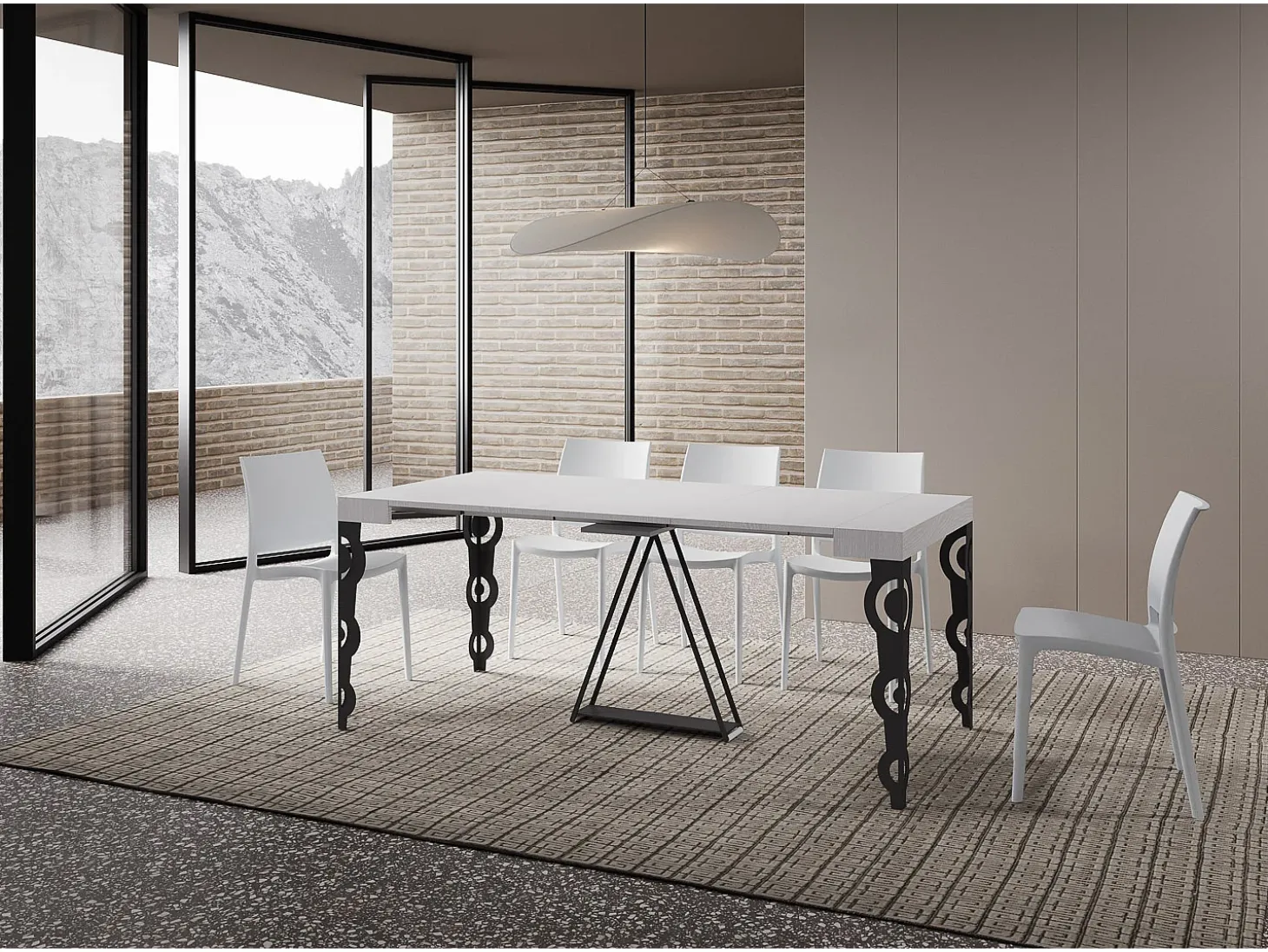 Mesa consola extensível 90x40/300cm Aceres cinza branca quadro antracite