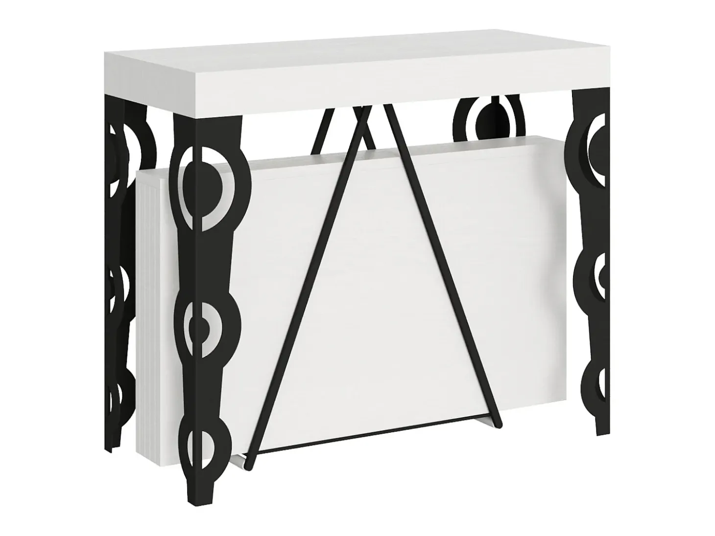 Mesa consola extensível 90x40/300cm Aceres cinza branca quadro antracite