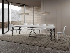 Mesa consola extensível 90x40/300cm Aceres cinza branca quadro antracite