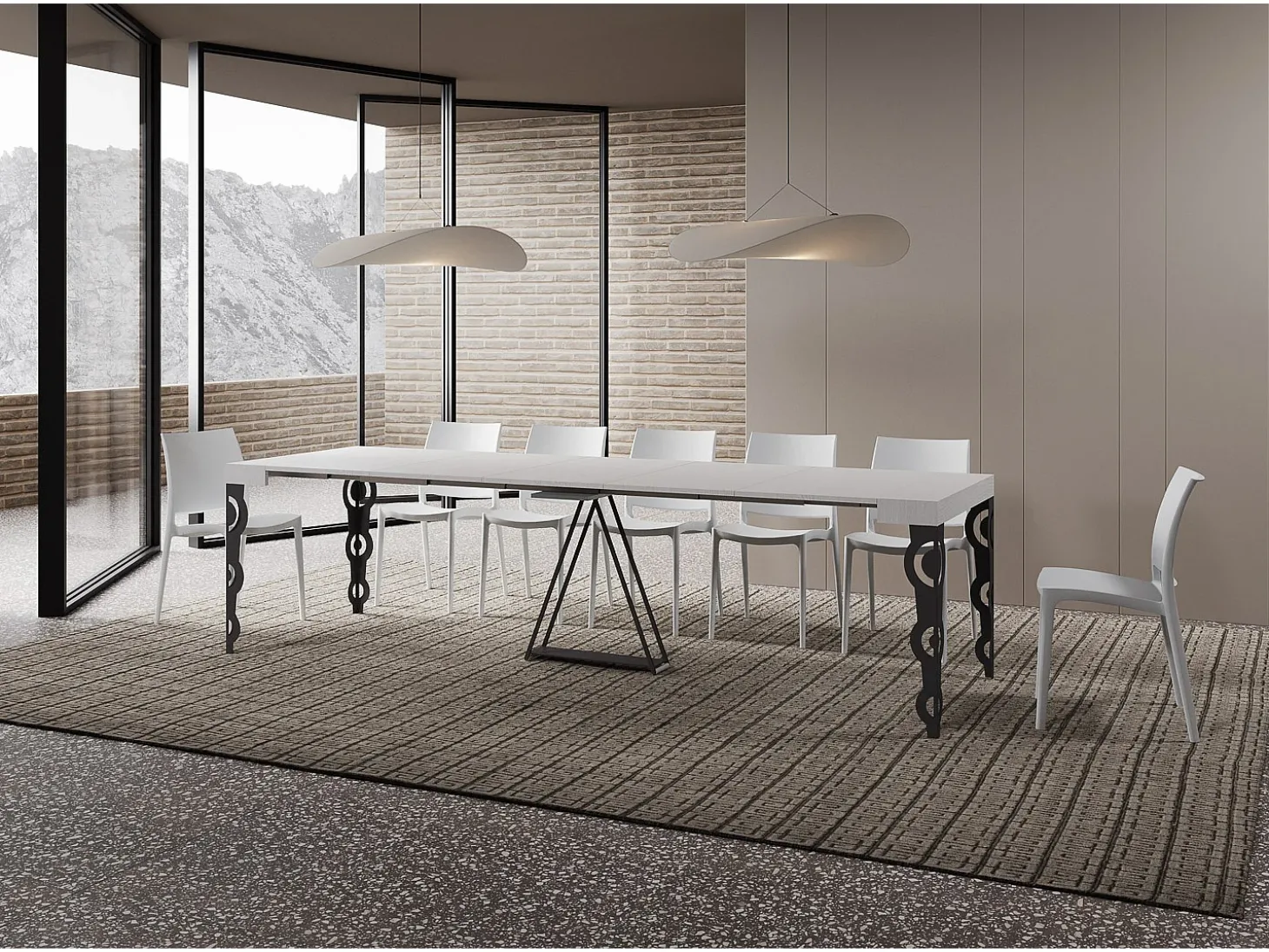 Mesa consola extensível 90x40/300cm Aceres cinza branca quadro antracite