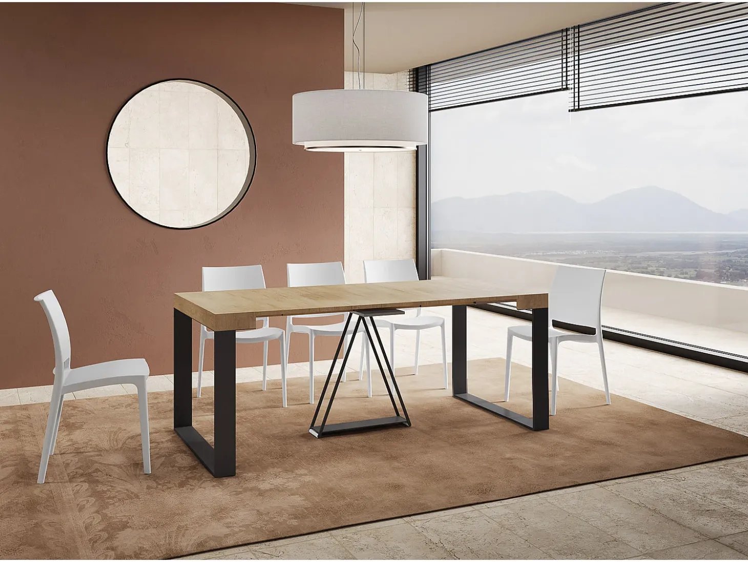 Mesa consola extensível 90x40/300cm Sketa carvalho natural quadro antracite
