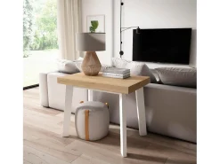 Mesa Consola Extensível, 160x90x73cm, Para 8 pessoas, Pés de madeira, Carvahlo e branco