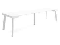 Mesa Consola Extensível, 302x90x73cm, Para 14 pessoas, Pés de madeira, Branco
