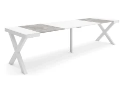 Mesa Consola Extensível, 302x90x73cm, Para 14 pessoas, Pés de madeira, Branco e cinzento